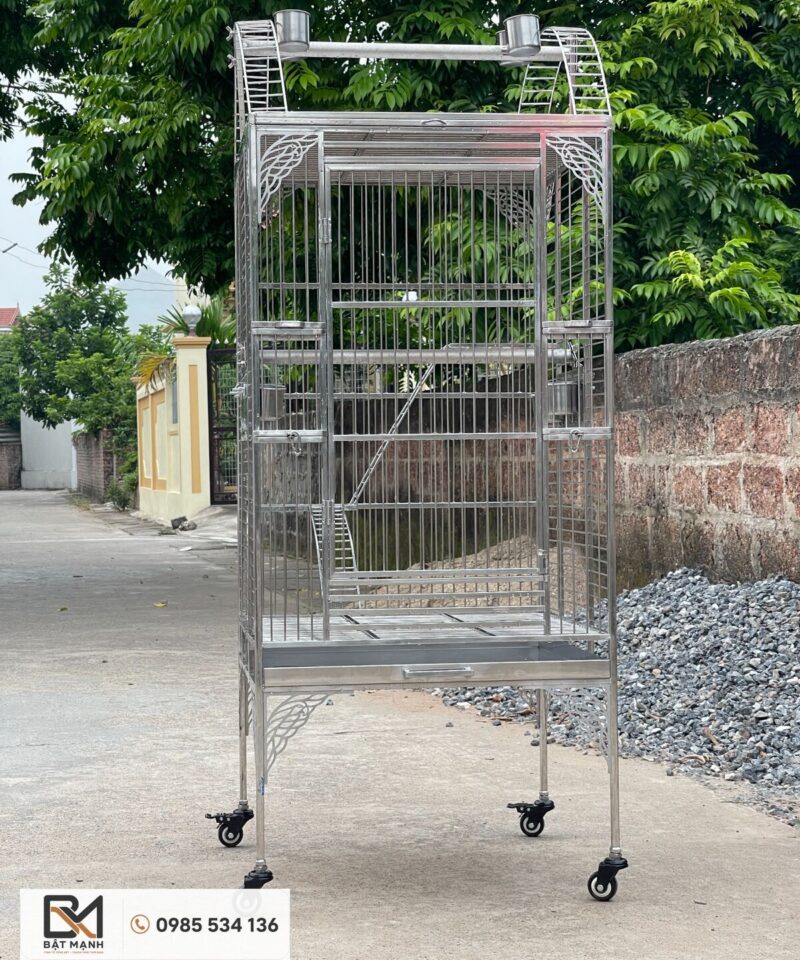 60 × 60 × 150 cm 304 Stainless Steel Parrot Cage 14 Khay phân rút của lồng vẹt inox 304