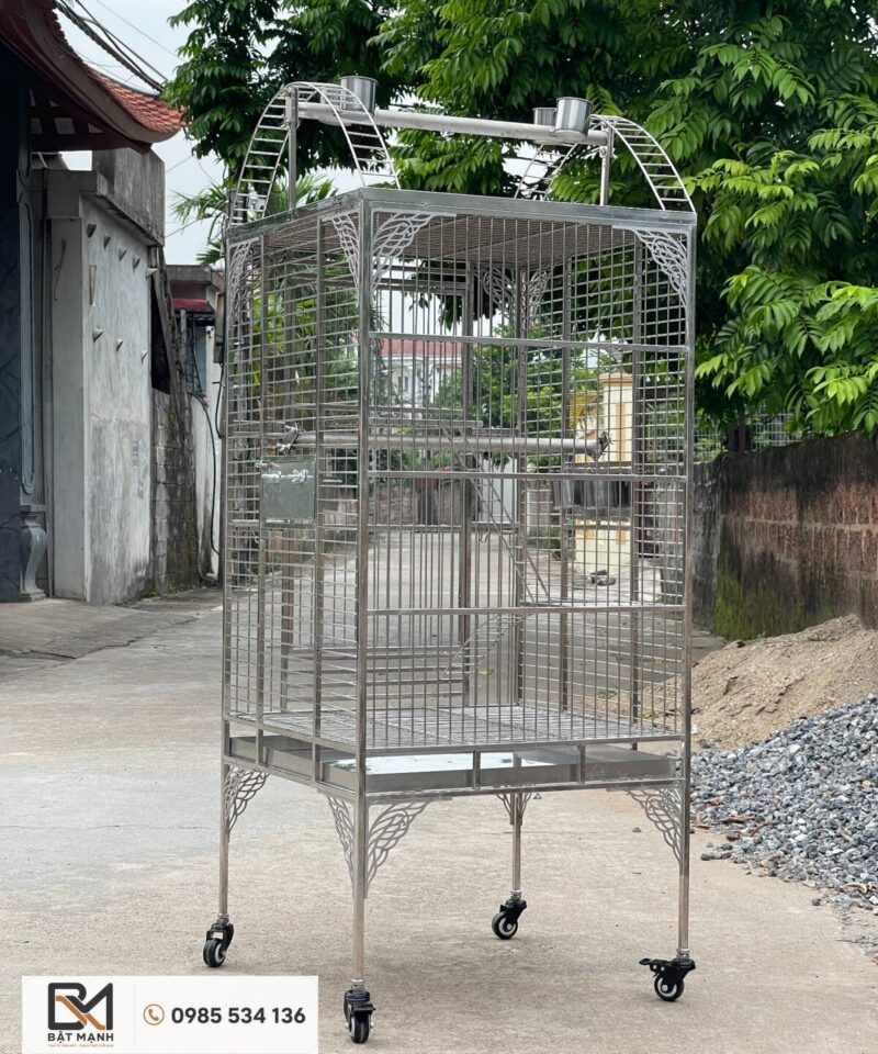 60 × 60 × 150 cm 304 Stainless Steel Parrot Cage 16 Cầu đậu và thang leo trong lồng vẹt inox 304