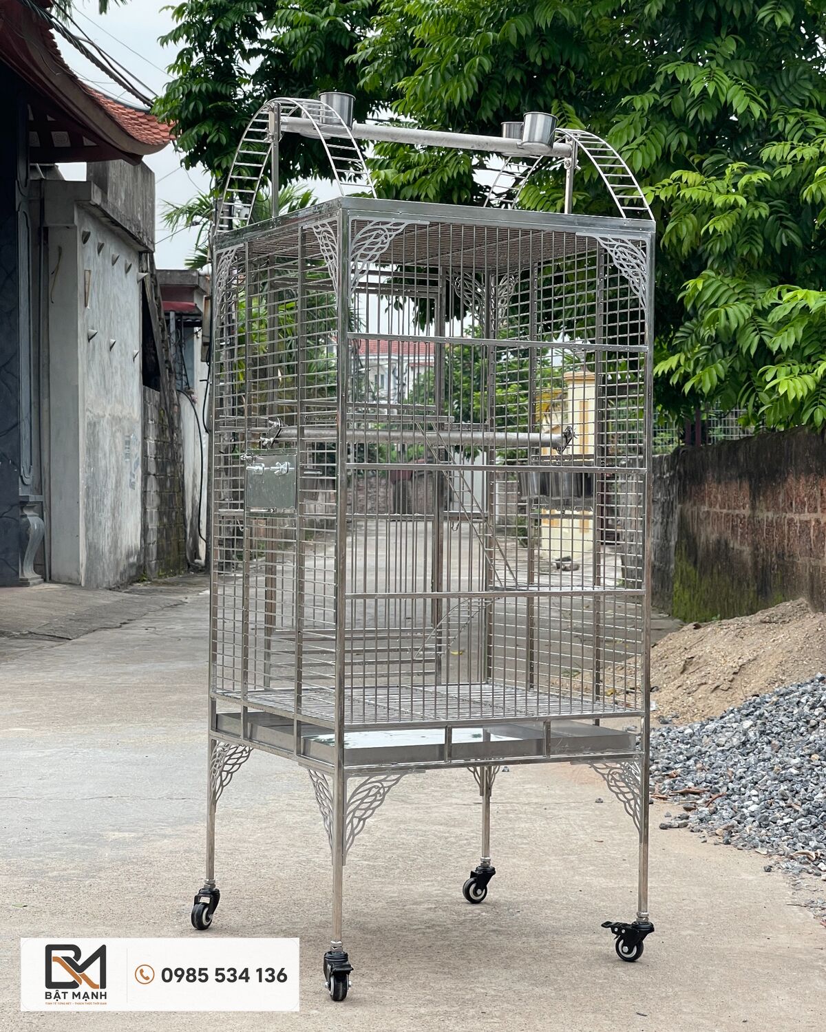 60 × 60 × 150 cm 304 Stainless Steel Parrot Cage 7 Cầu đậu và thang leo trong lồng vẹt inox 304