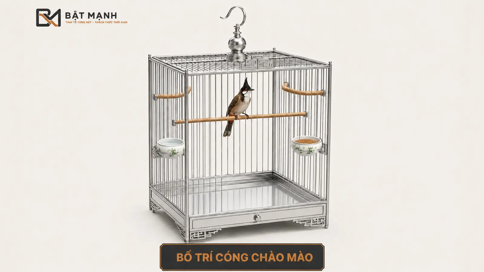 Bố trí cóng nước và cóng cám trong lồng chào mào có một cầu thẳng, hai cầu góc